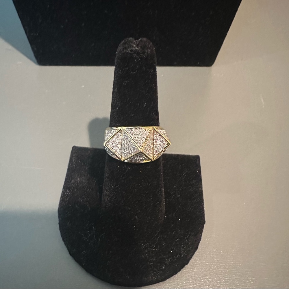 Noir nyc jewelry Gold Geometric Pavé Crystal Ring - size 7